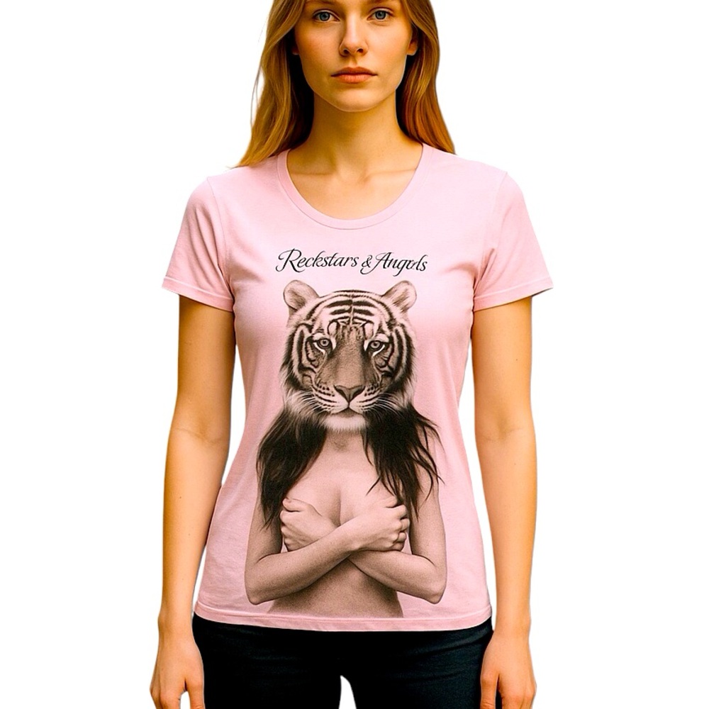 Rockstars & Angels Tiger Tee Shirt Women Color Rose Size M